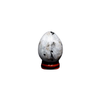 Rainbow Moonstone Egg with Wooden Stand (124g) The Stone of Intuition, Feminine Energy & New Beginnings - Heavenly Crystals Online