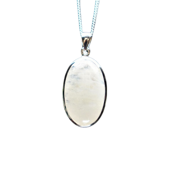 Rainbow Moonstone Oval Pendant in 925 Sterling Silver with chain (B) - Intuition & Feminine Energy - Heavenly Crystals Online