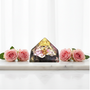 Rhodochrosite, Rhodonite & Clear Quartz Orgonite Pyramid – Emotional Healing, Self‑Love & Heart Alignment - Heavenly Crystals Online