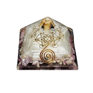 Rhodochrosite, Rhodonite, Selenite & Clear Quartz Orgonite Pyramid – Heart Healing, Emotional Balance, Cleansing & High‑Vibration Alignment - Heavenly Crystals Online