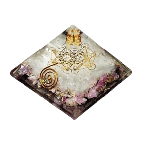 Rhodochrosite, Rhodonite, Selenite & Clear Quartz Orgonite Pyramid – Heart Healing, Emotional Balance, Cleansing & High‑Vibration Alignment - Heavenly Crystals Online