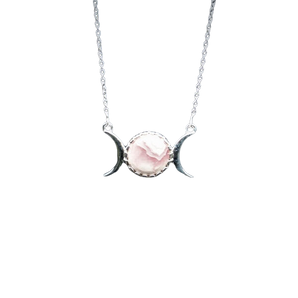 Rhodochrosite Triple Moon Pendant in 925 Sterling Silver with chain - Self Love & Emotional Healing - Heavenly Crystals Online