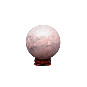 Rhodonite Light Sphere with Wooden Stand (367g) – Compassion, Emotional Healing & Heart Chakra - Heavenly Crystals Online