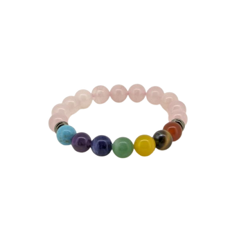 Rose Quartz 7 Chakra Bracelet (10mm) Love, Balance & Energy Alignment - Heavenly Crystals Online