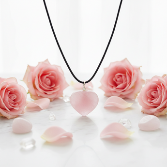 Rose Quartz Flat Heart Pendant with black cord - Self Love & Energy Healing - Heavenly Crystals Online