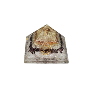Rose Quartz, Garnet, Golden Rutile Quartz, Carnelian & Clear Quartz Flower of Life Orgonite Pyramid (268g) - Love, Strength, Vitality, Manifestation & Energy Harmony - Heavenly Crystals Online