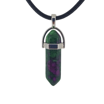 Ruby Zoisite Double Terminated Pendant with black cord - Heart Chakra Crystal & Emotional Healing - Heavenly Crystals Online