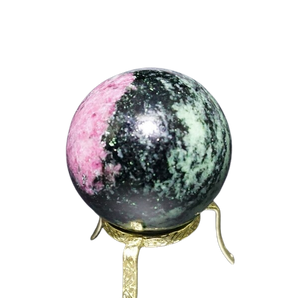 Ruby Zoisite Sphere with Wooden Stand (175g) – Passion, Strength & Emotional Healing - Heavenly Crystals Online 