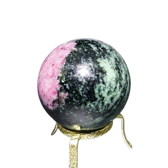 Ruby Zoisite Sphere with Wooden Stand (175g) – Passion, Strength & Emotional Healing - Heavenly Crystals Online 