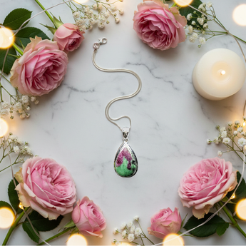 Ruby Zoisite Tear Drop Pendant in 925 Sterling Silver with chain (B) Heart Chakra Crystal & Emotional Healing - Heavenly Crystals Online