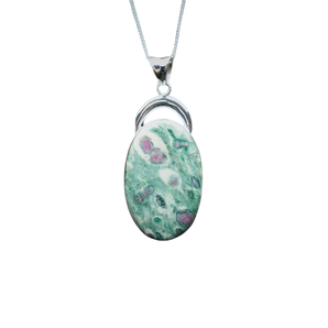 Ruby in Fuchsite Oval Pendant in 925 Sterling Silver with chain - Compassion & Heart Chakra - Heavenly Crystals Online