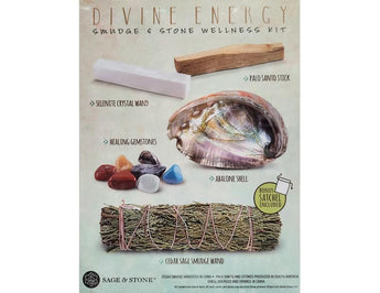 Sage and Stone - Palo Santo Smudge and Stone Wellness Kit (Colour Box) - Heavenly Crystals Online
