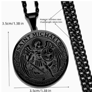 Saint Michael Protect Us Pendant – Stainless Steel Necklace - Heavenly Crystals Online