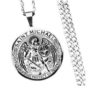 Saint Michael Protect Us Pendant – Stainless Steel Necklace - Heavenly Crystals Online
