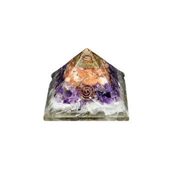 Selenite, Amethyst, Carnelian, Clear Quartz & Copper Orgonite Pyramid (303g) – Cleansing, Intuition, Vitality & High‑Vibration Alignment - Heavenly Crystals Online