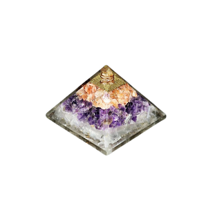 Selenite, Amethyst, Carnelian, Clear Quartz & Copper Orgonite Pyramid (303g) – Cleansing, Intuition, Vitality & High‑Vibration Alignment - Heavenly Crystals Online