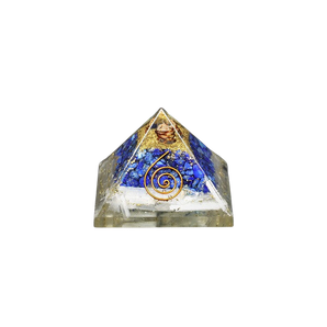 Selenite, Lapis Lazuli, Clear Quartz & Copper Orgonite Pyramid – Cleansing, Intuition, Clarity & EMF Protection - Heavenly Crystals Online