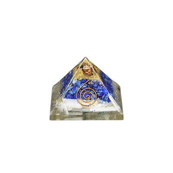 Selenite, Lapis Lazuli, Clear Quartz & Copper Orgonite Pyramid – Cleansing, Intuition, Clarity & EMF Protection - Heavenly Crystals Online