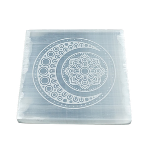 Selenite Moon and Mandala Grid Plate - Heavenly Crystals Online