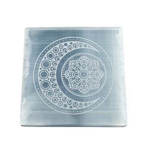 Selenite Moon and Mandala Grid Plate - Heavenly Crystals Online