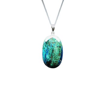 Shattuckite Oval Pendant in 925 Sterling Silver with chain (B) - Intuition and Clarity - Heavenly Crystals Online