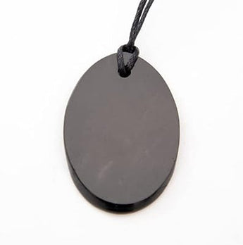 Shungite Genuine Oval Pendant with black cord - Protection, Grounding & EMF Shielding - Heavenly Crystals Online