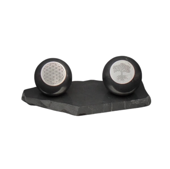 Shungite Genuine Tree of Life and Flower of Life Spheres on stand (613g) – EMF Protection, Grounding & Sacred Geometry - Heavenly Crystals Online