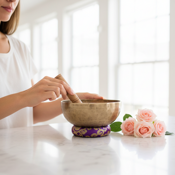 Singing Tibetan Metal Bowl with Striker & Cushion – 20cm Sound Healing & Meditation Bowl - Heavenly Crystals Online