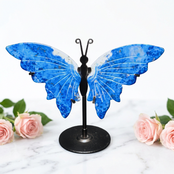 Sodalite Butterfly with Stand (143g) - Intuition & Transformation - Heavenly Crystals Online