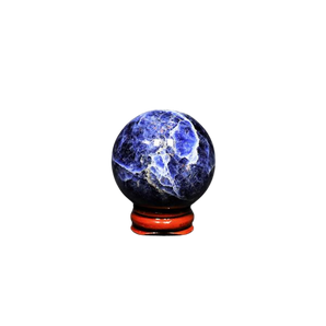 Sodalite Sphere with wooden stand (144g) – Intuitive, Calming & High‑Vibration Energy - Heavenly Crystals Online