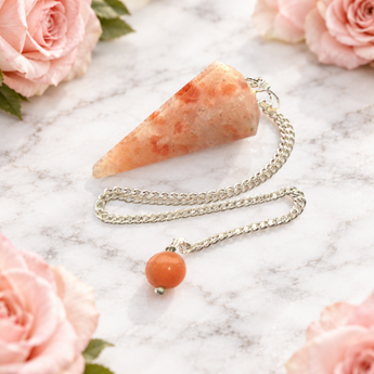 Sunstone Faceted Crystal Pendulum with Velvet Pouch – Joy, Confidence & Positive Energy - Heavenly Crystals Online