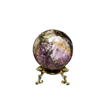 Super Seven Sphere with Wooden Stand (365g) - High‑Vibration Crystal for Healing, Intuition & Protection - Heavenly Crystals Online