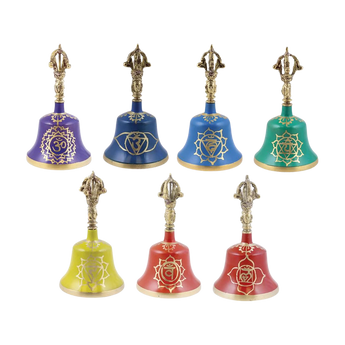 Tibetan Buddhist Meditation 7 Chakra Bell Set – Brass Ritual Bells for Cleansing, Alignment & Sound Healing - Heavenly Crystals Online