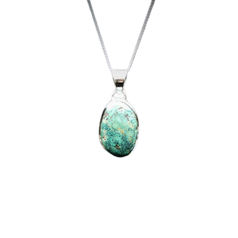 Tibetan Turquoise Oval Pendant 925 Sterling Silver with chain (A) Inner Balance - Heavenly Crystals Online