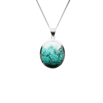 Tibetan Turquoise Oval Pendant 925 Sterling Silver with chain (B) Inner Balance - Heavenly Crystals Online