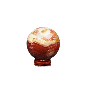 Tri Calcite Rainbow Sphere with wooden sphere holder (252g) – Joy, Balance & Uplifting Energy - Heavenly Crystals Online