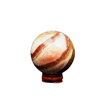 Tri Calcite Rainbow Sphere with wooden sphere holder (286g) – Joy, Balance & Uplifting Energy - Heavenly Crystals Online