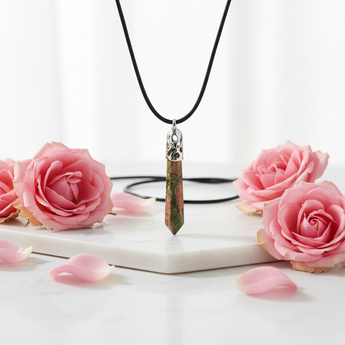 Unakite Jasper Pendant with Black Cord - Emotional Healing & Balance - Heavenly Crystals Online