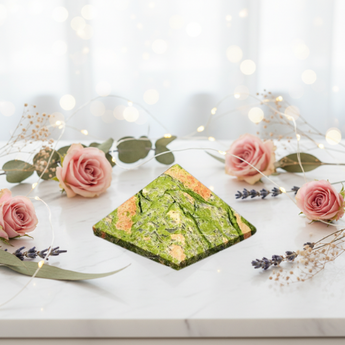 Unakite Jasper Pyramid (133g) – Heart Chakra Healing, Balance & Emotional Harmony - Heavenly Crystals Online