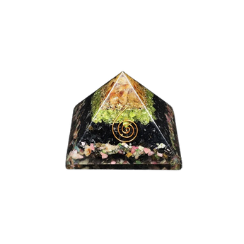 Watermelon Tourmaline, Black Tourmaline, Peridot, Carnelian & Copper Orgonite Pyramid (301g) – Heart Healing, Protection, Abundance & Energy Activation - Heavenly Crystals Online