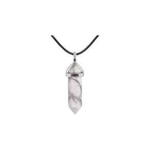 White Howlite Double Terminated Pendant with Black Cord – Calming & Stress Relief - Heavenly Crystals Online