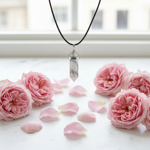 White Howlite Double Terminated Pendant with Black Cord – Calming & Stress Relief - Heavenly Crystals Online