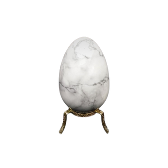 White Howlite Egg with Wooden Stand (263g) The Stone of Serenity, Patience & Inner Peace - Heavenly Crystals Online