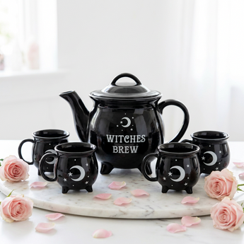 Witches Brew Ceramic Tea Set – 4 Mugs + Teapot in Gift Box - Heavenly Crystals Online