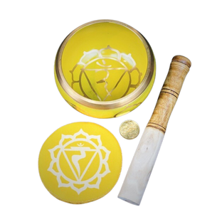 Yellow Brass Singing Tibetan Bowl includes Striker & Cushion - Solar Plexus Chakra - Wisdom & Power