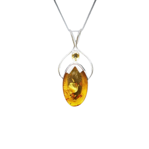 Amber with Citrine Pendant 925 Sterling Silver