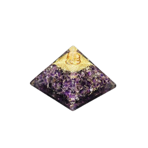 Amethyst, Clear Quartz, Flower of Life, Copper Orgonite Pyramid - 182 grams
