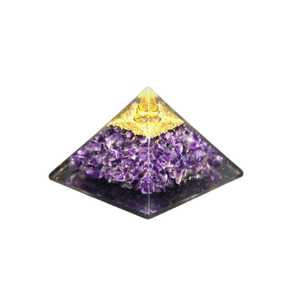 Amethyst, Clear Quartz, Flower of Life, Copper Orgonite Pyramid - 228 grams