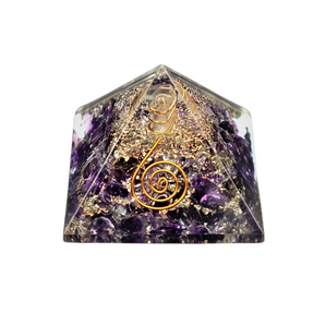 Amethyst, Clear Quartz, Copper Orgonite Pyramid