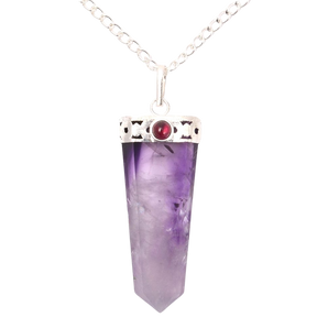 Amethyst with Garnet Pendant with silver chain